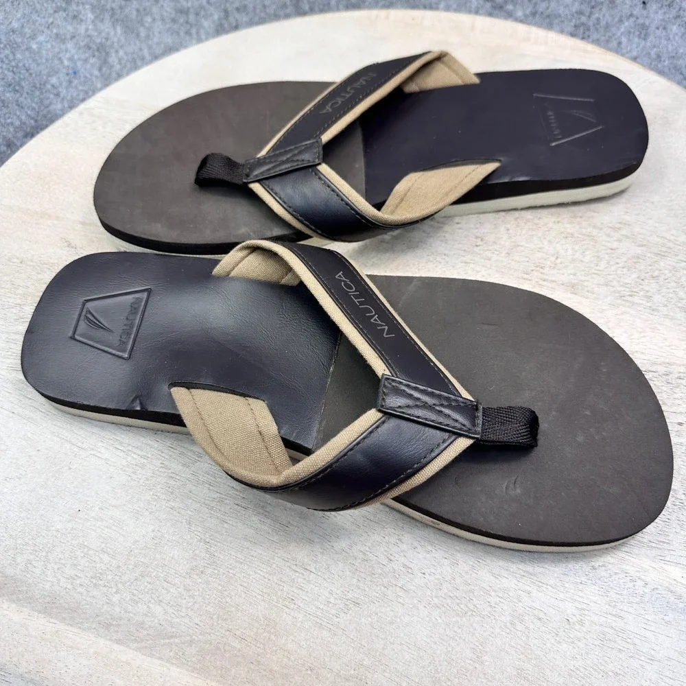 Nautica Mens Brown Tan Thong Flip Flop Sandals Size 11 Casual Beach Shoes